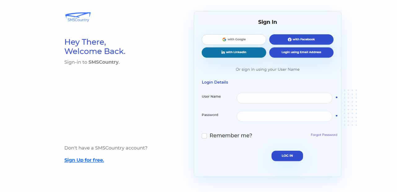 SMS country Sender ID and login | SMSCountry signup page