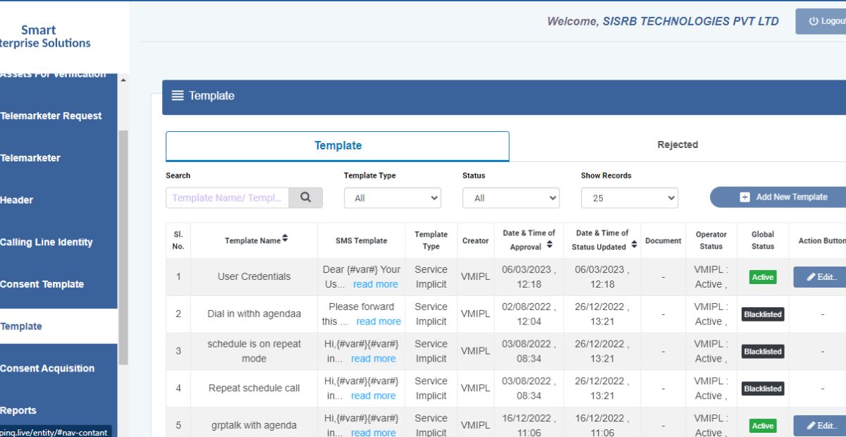 steps for creating new templates | Videocon DLT content template registration