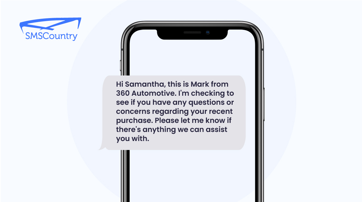 Customer service SMS template A phone displaying Customer service SMS template