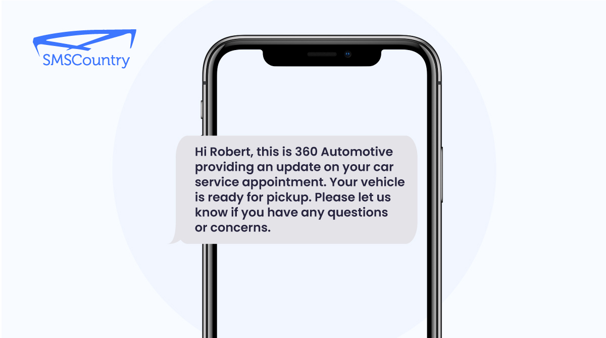 Car service SMS template A phone displaying Car service SMS template