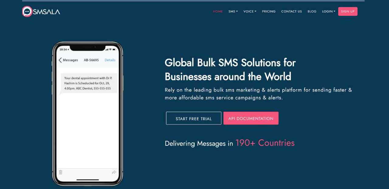sms gateway saudi arabia | SMSala bulk SMS signup webpage