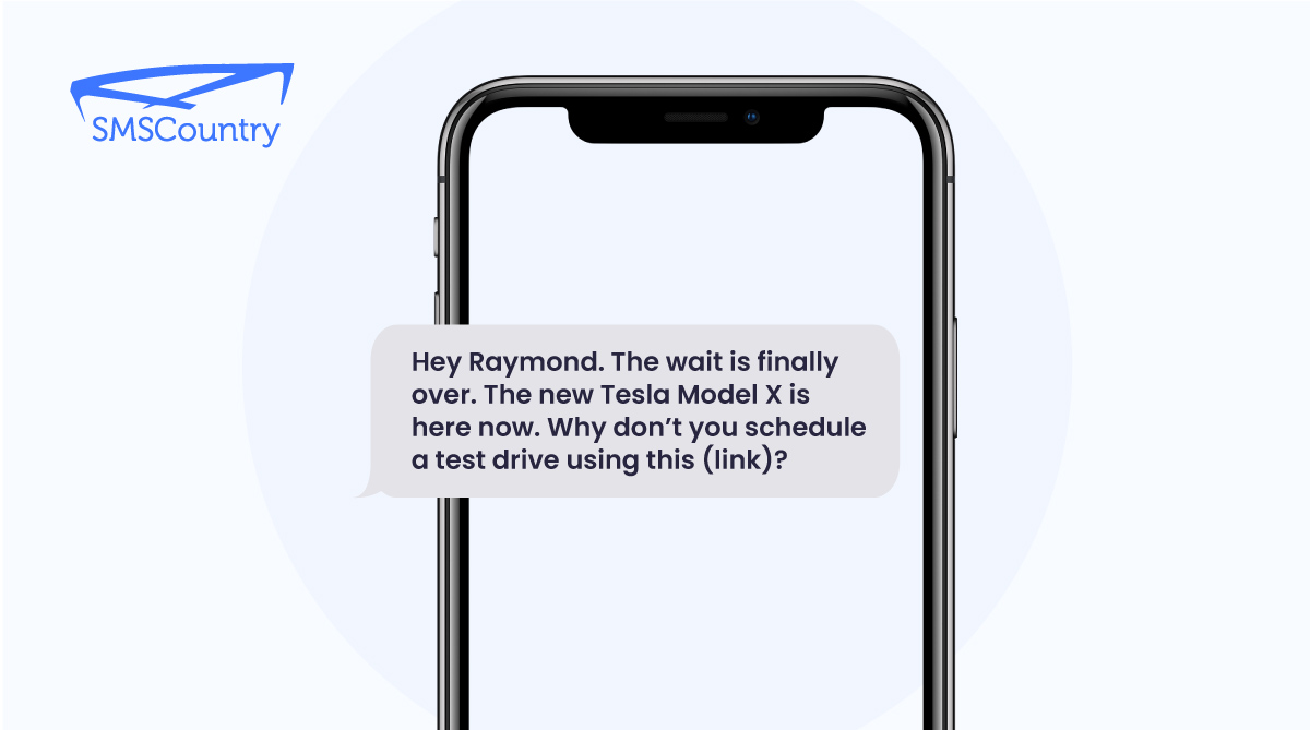 Promotion for a new car release SMS template A phone displaying Promotion for a new car release SMS template