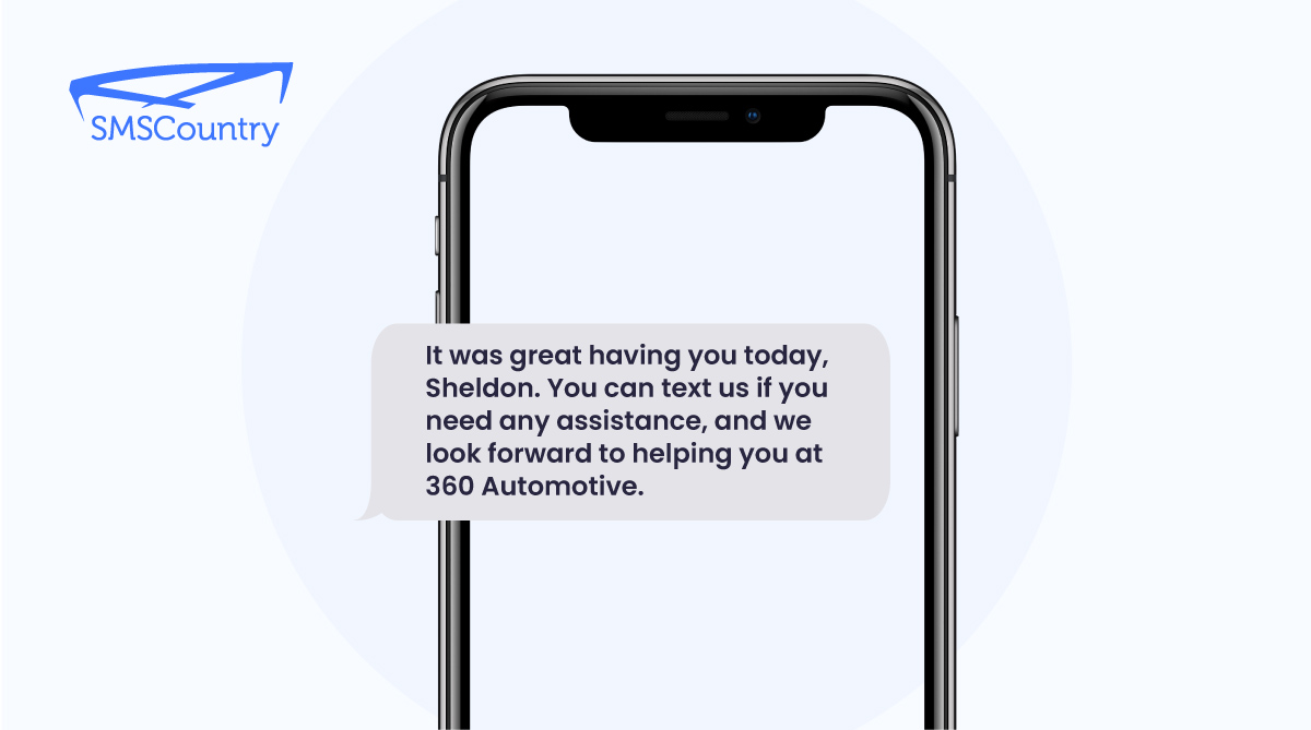 Follow up after a store visit SMS template A phone displaying Follow up after a store visit SMS template