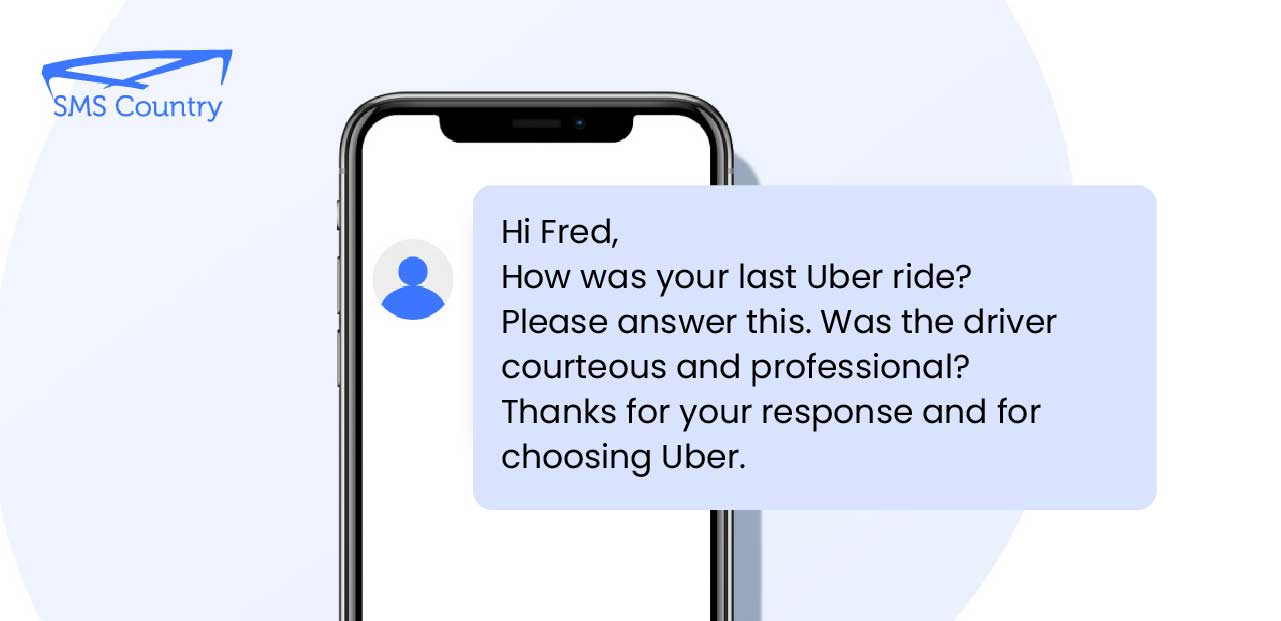 Transportation survey SMS Survey Templates | On a mobile phone displaying transport survey SMS message