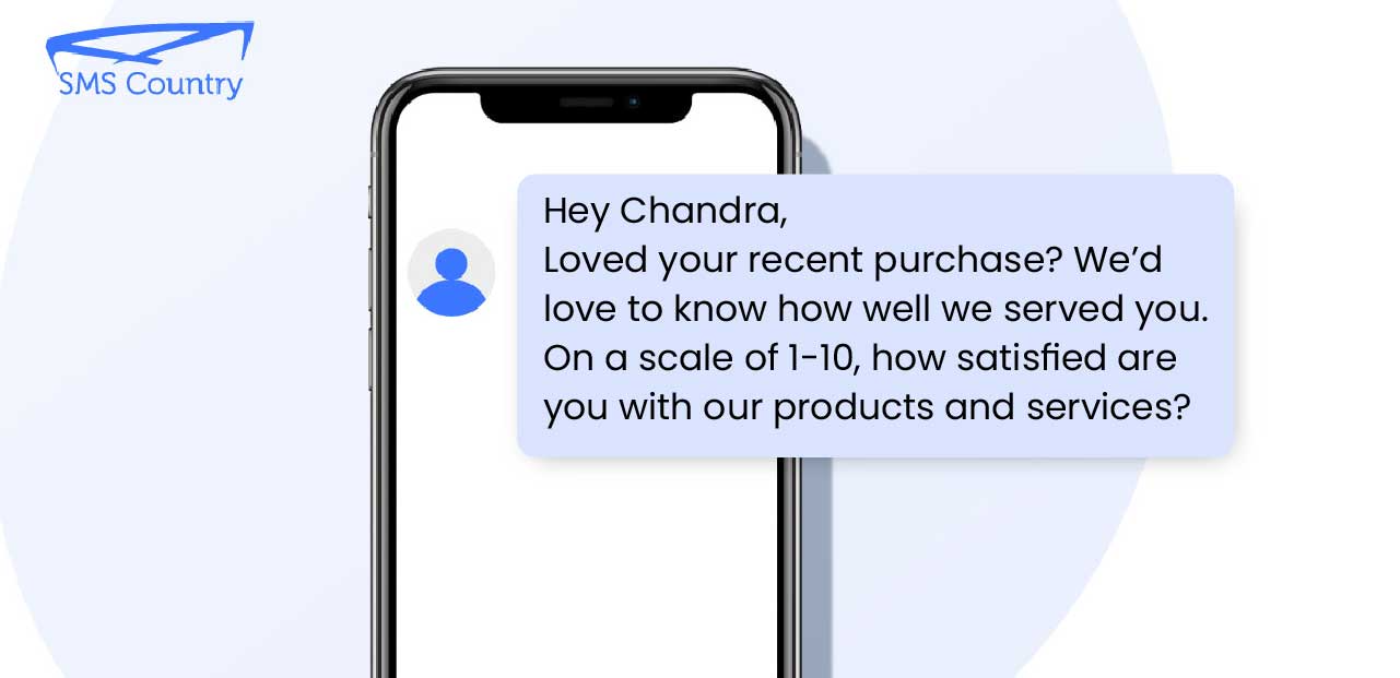 Product feedback survey SMS Survey Templates | On a mobile phone shows Product feedback survey SMS