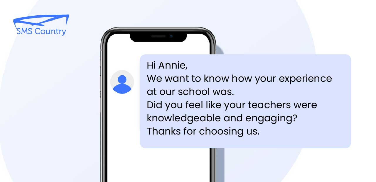 Education survey SMS Survey Templates | On a mobile phone displaying education survey SMS message