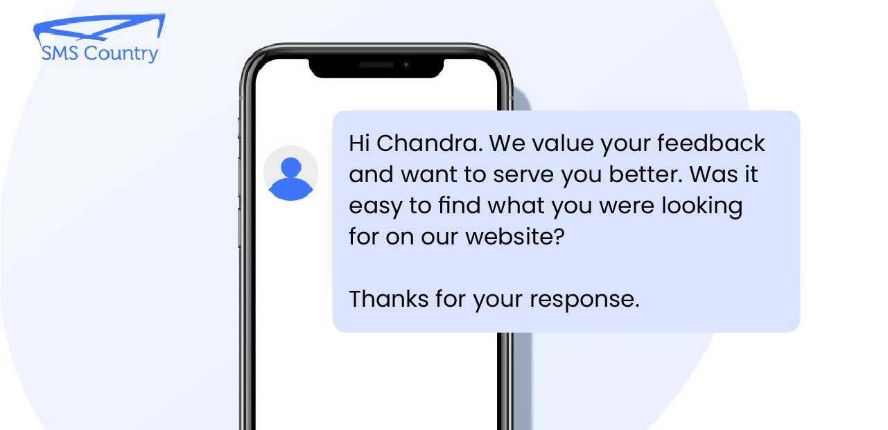 Customer experience survey SMS Survey Templates | On a mobile phone displaying Customer experience survey