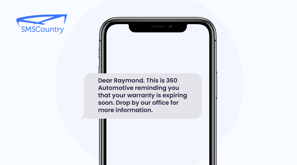 Warranty expiration SMS template A phone displaying Warranty expiration SMS template