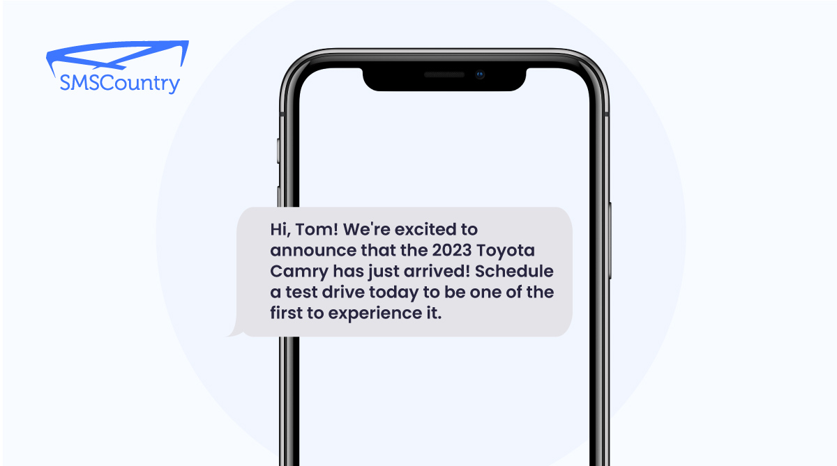 New car launch SMS sample A phone displaying New car launch SMS sample