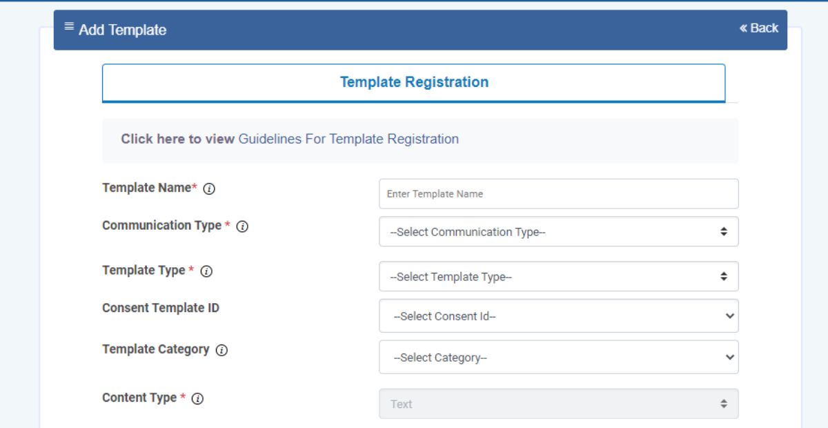  template name form | Videocon DLT content template registration