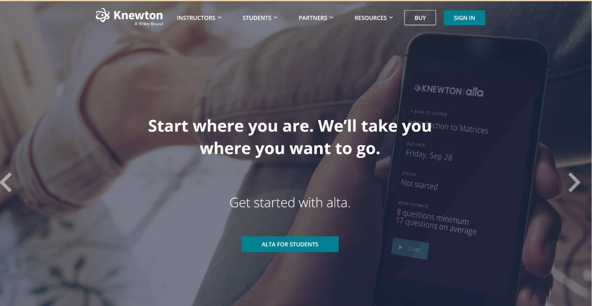 Knewton AI tool for education business | signup page