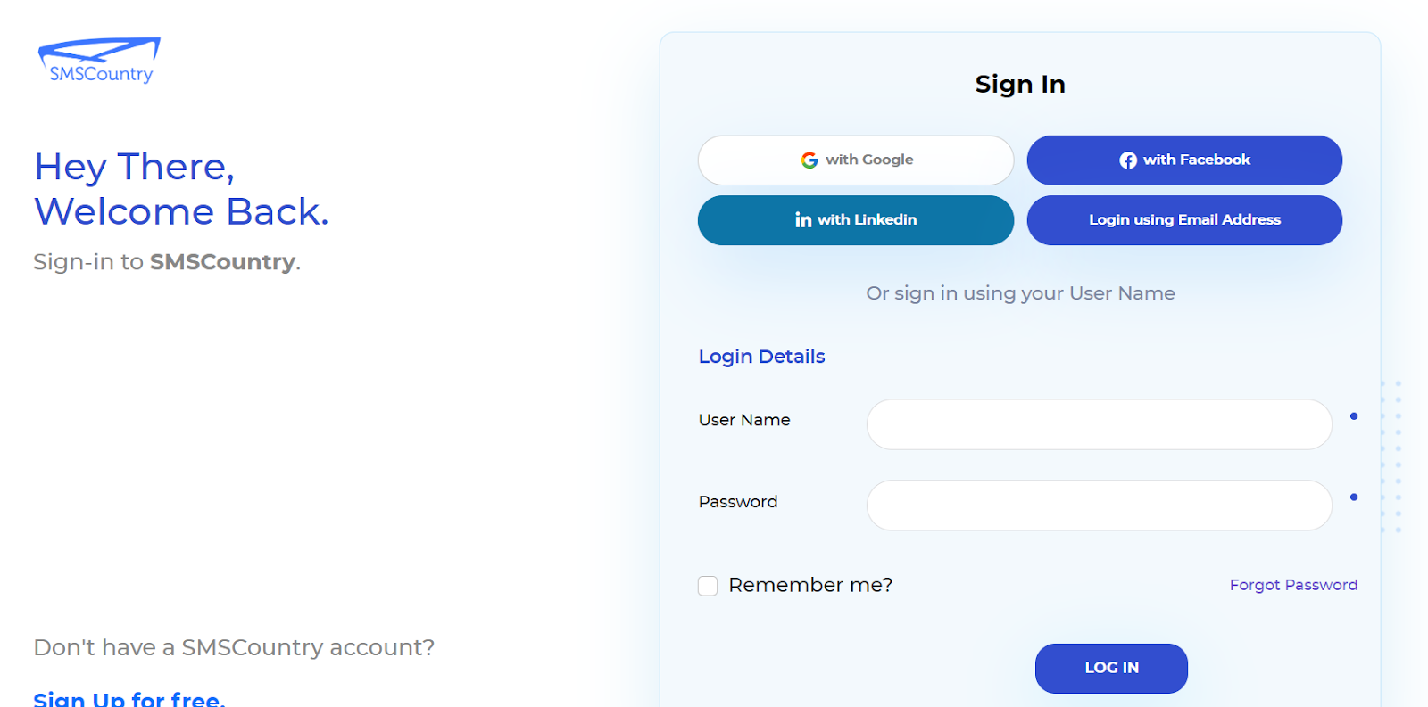 Sign-In page for SMSCountry