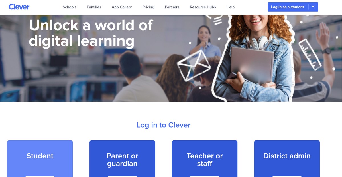 Clever AI tool for education business | Clever signup page