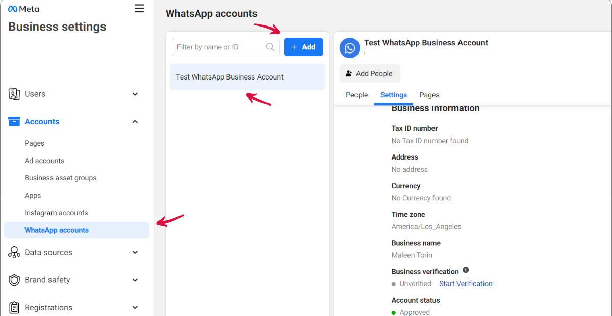 WhatsApp message templates account | select or add your WhatsApp account