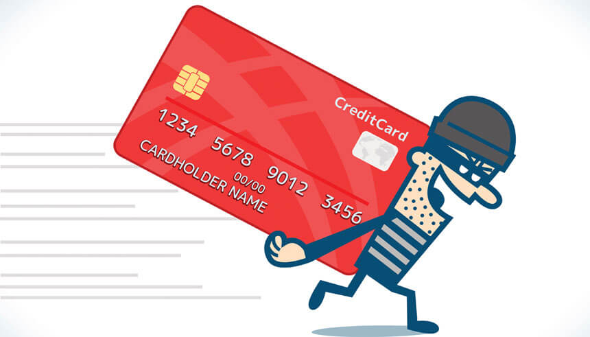 vector image of a credit card and a thief stealing it in this blog on financial identity fraud