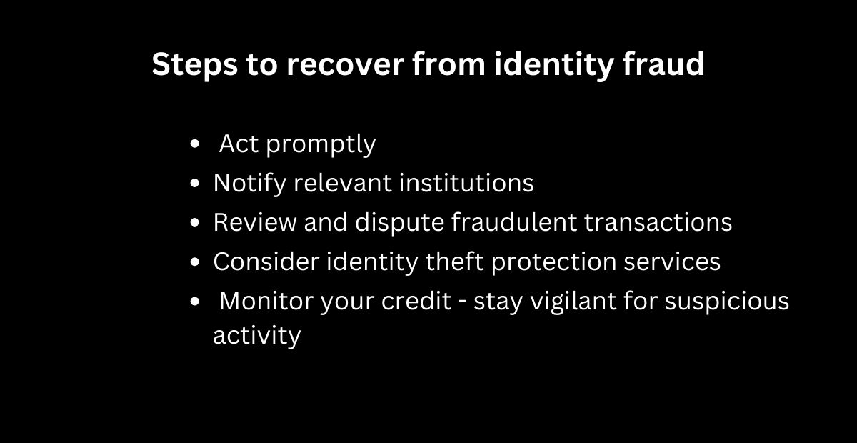 an infographic showing how to recover from financial identity fraud 