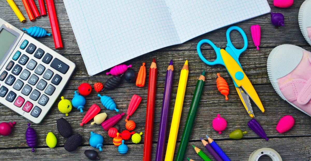 Stock up on school supplies | Paper, calculator, pencils, pens, sellotape, scissors, shoes, crayons, and sharpeners, all school supplies in display