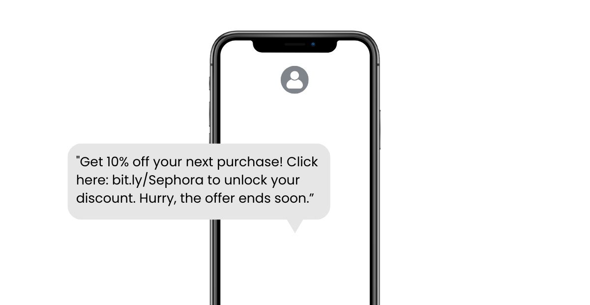 sephora using sms short link in their discount sms campaign