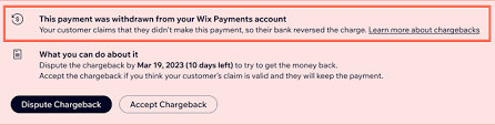 chargeback notification from a wix page on how to avoid chargeback fraud.