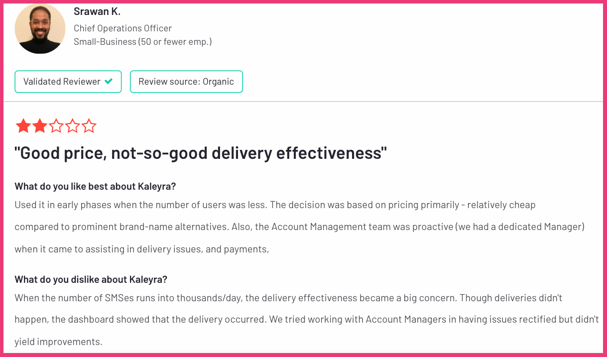 Kaleyra Voice SMS user review