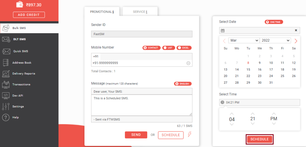 Dashboard of Fast2SMS, one of the Best Voice SMS Service Providers.