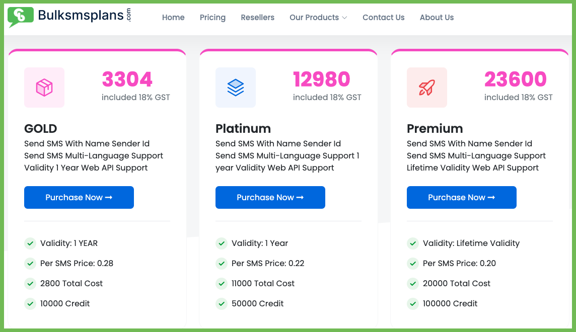 Pricing plans of BulkSMSplans, one of the best Voice SMS service providers.