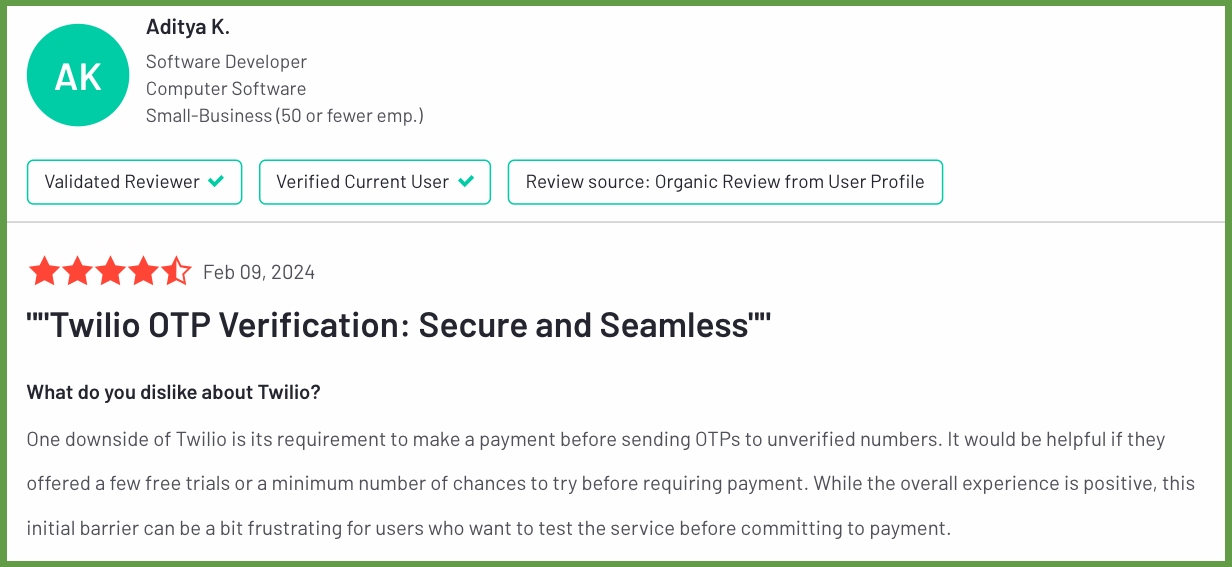Twilio Voice SMS user review